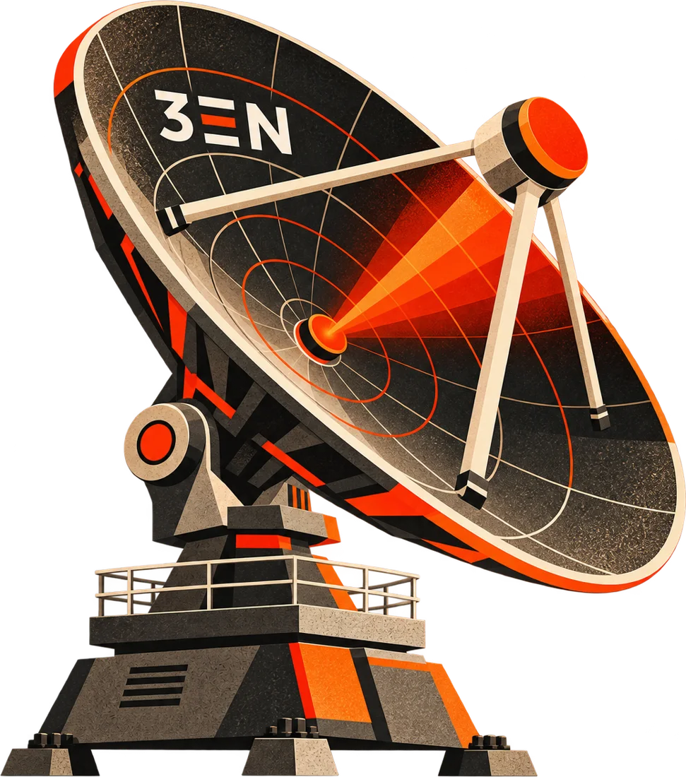 A 3EN satellite dish beaming a signal