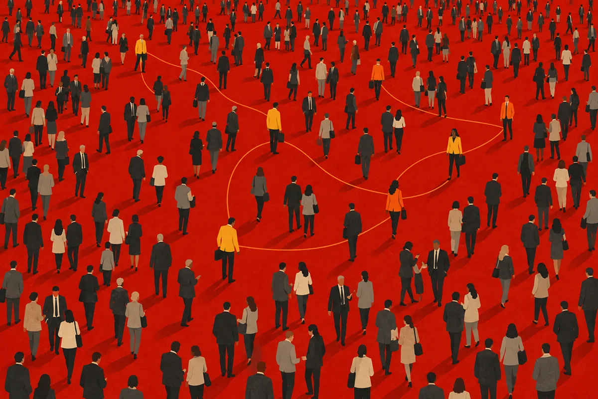 A crowd of professionals with decision-makers connected