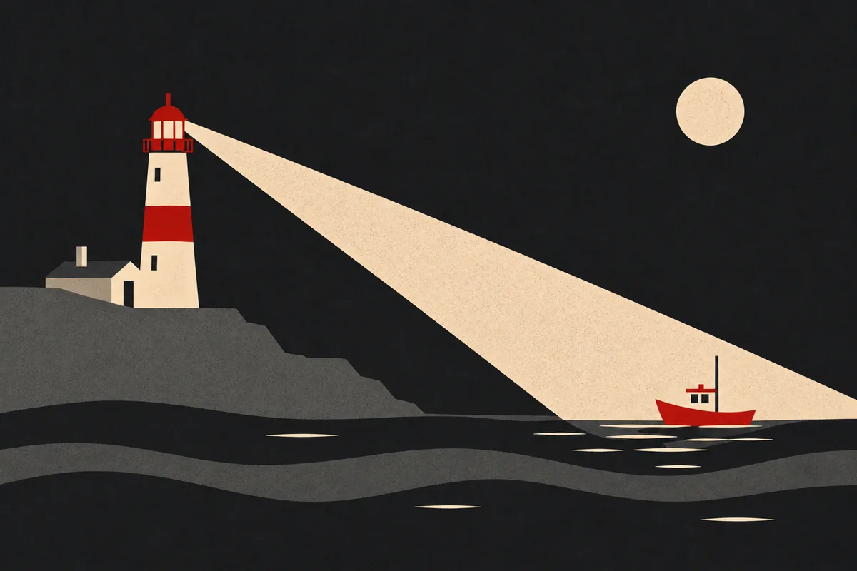 A lighthouse beam sweeping the water around the clock