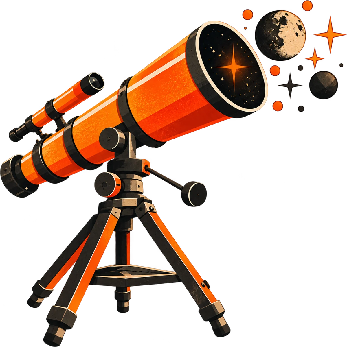An orange telescope on a tripod pointed at the stars